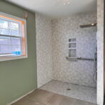 A curbless paraplegic shower.